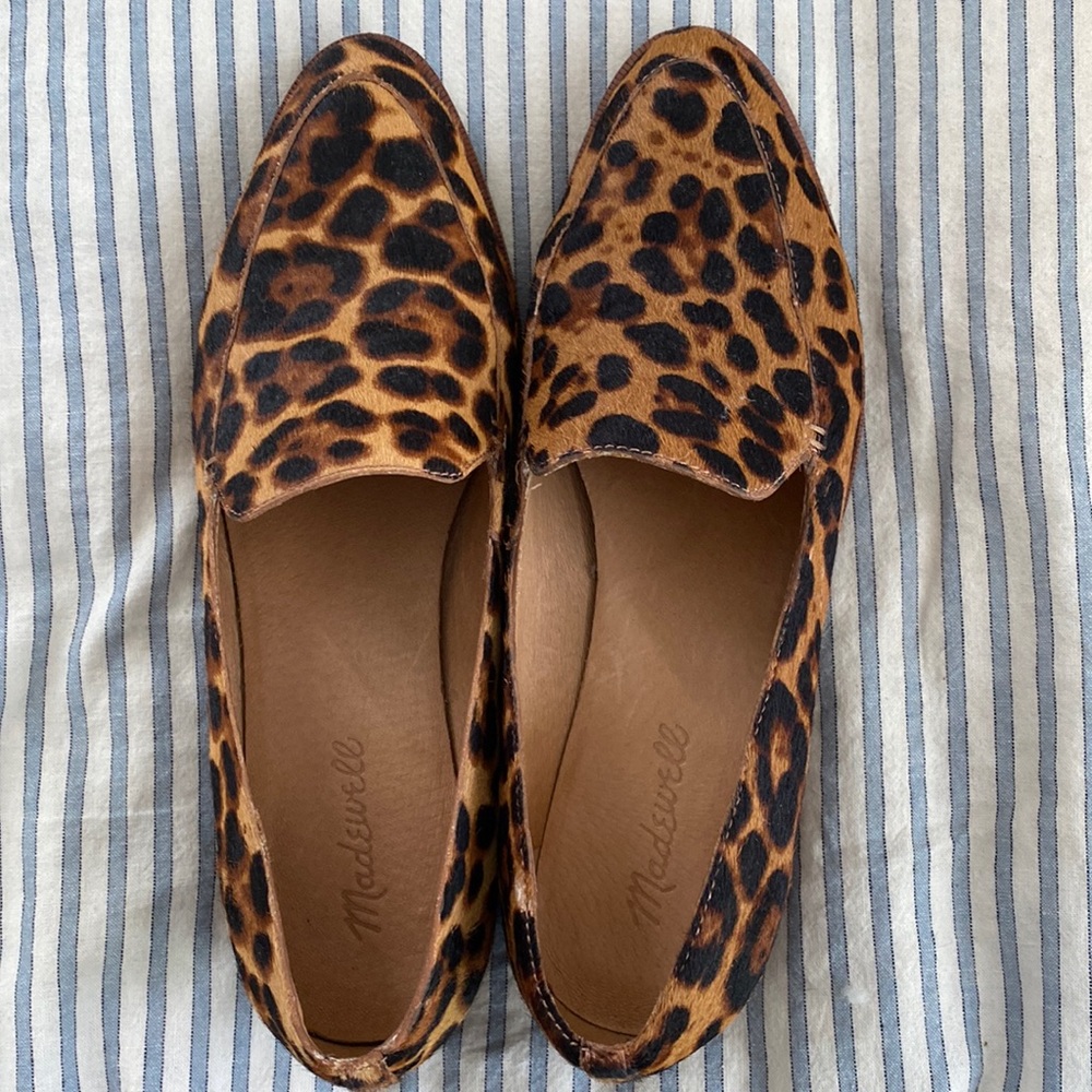 Madewell leopard print pony hair loafers.